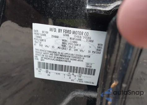 2010 Ford Edge Sel из США, поврежденный, VIN 2FMDK3JC3ABA15819